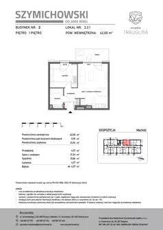 2 pokoje, mieszkanie 42,00 m², piętro 1, oferta nr B2.2.1, Osiedle Traugutta, Kościerzyna, ul. Traugutta