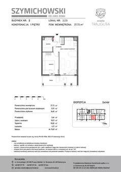 2 pokoje, mieszkanie 37,73 m², piętro 1, oferta nr B2.2.5, Osiedle Traugutta, Kościerzyna, ul. Traugutta