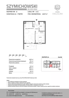 2 pokoje, mieszkanie 40,29 m², piętro 1, oferta nr B2.2.6, Osiedle Traugutta, Kościerzyna, ul. Traugutta