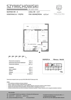 2 pokoje, mieszkanie 41,72 m², piętro 1, oferta nr B2.2.9, Osiedle Traugutta, Kościerzyna, ul. Traugutta