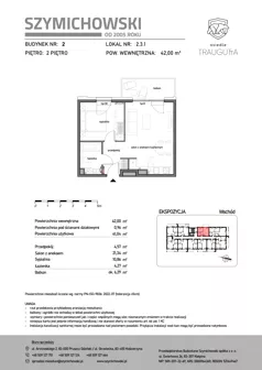 2 pokoje, mieszkanie 42,00 m², piętro 2, oferta nr B2.3.1, Osiedle Traugutta, Kościerzyna, ul. Traugutta