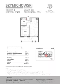 2 pokoje, mieszkanie 37,73 m², piętro 2, oferta nr B2.3.5, Osiedle Traugutta, Kościerzyna, ul. Traugutta