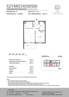 2 pokoje, mieszkanie 40,29 m², piętro 2, oferta nr B2.3.6, Osiedle Traugutta, Kościerzyna, ul. Traugutta