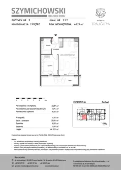 2 pokoje, mieszkanie 40,29 m², piętro 2, oferta nr B2.3.7, Osiedle Traugutta, Kościerzyna, ul. Traugutta