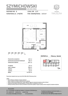 2 pokoje, mieszkanie 41,72 m², piętro 2, oferta nr B2.3.9, Osiedle Traugutta, Kościerzyna, ul. Traugutta