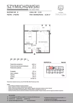 2 pokoje, mieszkanie 42,38 m², piętro 2, oferta nr B2.3.10, Osiedle Traugutta, Kościerzyna, ul. Traugutta