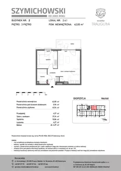2 pokoje, mieszkanie 42,00 m², piętro 3, oferta nr B2.4.1, Osiedle Traugutta, Kościerzyna, ul. Traugutta