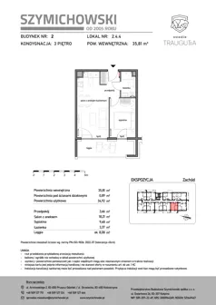 2 pokoje, mieszkanie 35,81 m², piętro 3, oferta nr B2.4.4, Osiedle Traugutta, Kościerzyna, ul. Traugutta