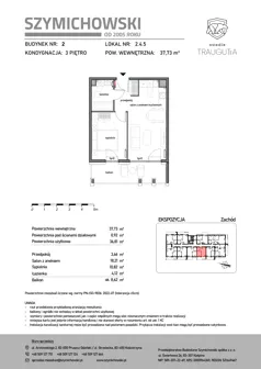 2 pokoje, mieszkanie 37,73 m², piętro 3, oferta nr B2.4.5, Osiedle Traugutta, Kościerzyna, ul. Traugutta