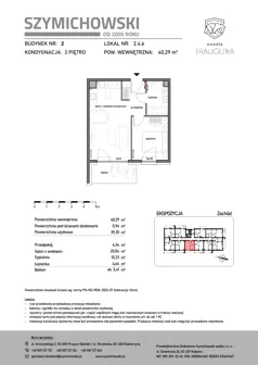 2 pokoje, mieszkanie 40,29 m², piętro 3, oferta nr B2.4.6, Osiedle Traugutta, Kościerzyna, ul. Traugutta
