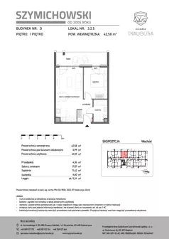 2 pokoje, mieszkanie 42,58 m², piętro 1, oferta nr B3.2.5, Osiedle Traugutta, Kościerzyna, ul. Traugutta