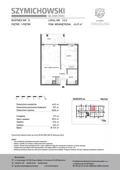 2 pokoje, mieszkanie 41,47 m², piętro 1, oferta nr B3.2.6, Osiedle Traugutta, Kościerzyna, ul. Traugutta