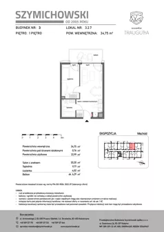 2 pokoje, mieszkanie 34,75 m², piętro 1, oferta nr B3.2.7, Osiedle Traugutta, Kościerzyna, ul. Traugutta