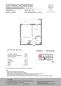 2 pokoje, mieszkanie 46,54 m², piętro 2, oferta nr B3.3.3, Osiedle Traugutta, Kościerzyna, ul. Traugutta