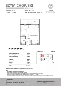 2 pokoje, mieszkanie 42,55 m², piętro 2, oferta nr B3.3.4, Osiedle Traugutta, Kościerzyna, ul. Traugutta