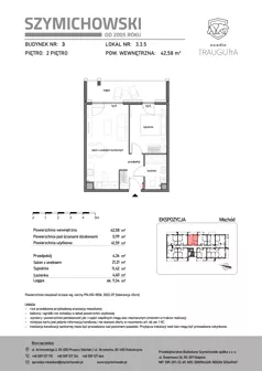 2 pokoje, mieszkanie 42,58 m², piętro 2, oferta nr B3.3.5, Osiedle Traugutta, Kościerzyna, ul. Traugutta