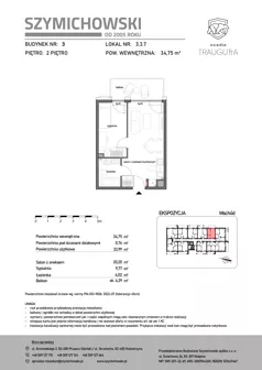 2 pokoje, mieszkanie 34,75 m², piętro 2, oferta nr B3.3.7, Osiedle Traugutta, Kościerzyna, ul. Traugutta