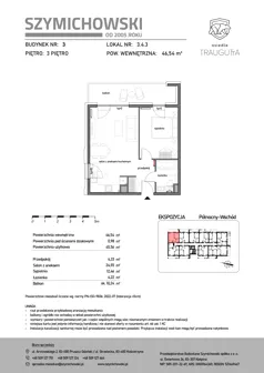 2 pokoje, mieszkanie 46,54 m², piętro 3, oferta nr B3.4.3, Osiedle Traugutta, Kościerzyna, ul. Traugutta
