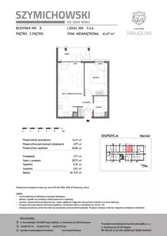2 pokoje, mieszkanie 41,47 m², piętro 3, oferta nr B3.4.6, Osiedle Traugutta, Kościerzyna, ul. Traugutta