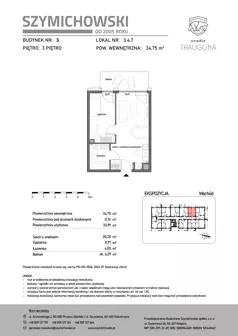 2 pokoje, mieszkanie 34,75 m², piętro 3, oferta nr B3.4.7, Osiedle Traugutta, Kościerzyna, ul. Traugutta