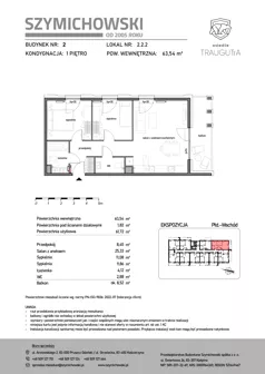 3 pokoje, mieszkanie 63,54 m², piętro 1, oferta nr B2.2.2, Osiedle Traugutta, Kościerzyna, ul. Traugutta