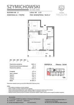 3 pokoje, mieszkanie 50,03 m², piętro 1, oferta nr B2.2.8, Osiedle Traugutta, Kościerzyna, ul. Traugutta