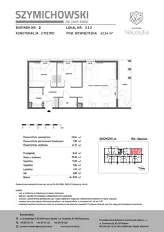 3 pokoje, mieszkanie 63,54 m², piętro 2, oferta nr B2.3.2, Osiedle Traugutta, Kościerzyna, ul. Traugutta