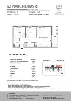 3 pokoje, mieszkanie 63,54 m², piętro 3, oferta nr B2.4.2, Osiedle Traugutta, Kościerzyna, ul. Traugutta