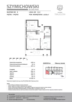 3 pokoje, mieszkanie 49,98 m², piętro 1, oferta nr B3.2.2, Osiedle Traugutta, Kościerzyna, ul. Traugutta