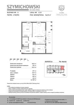3 pokoje, mieszkanie 56,35 m², piętro 2, oferta nr B3.3.8, Osiedle Traugutta, Kościerzyna, ul. Traugutta
