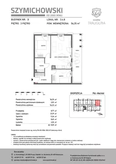 3 pokoje, mieszkanie 56,35 m², piętro 3, oferta nr B3.4.8, Osiedle Traugutta, Kościerzyna, ul. Traugutta