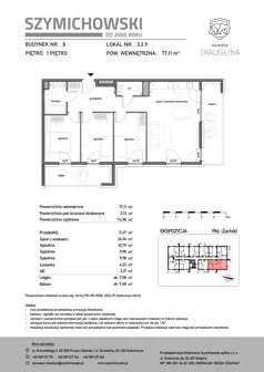 4 pokoje, mieszkanie 77,11 m², piętro 1, oferta nr B3.2.9, Osiedle Traugutta, Kościerzyna, ul. Traugutta