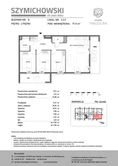 4 pokoje, mieszkanie 77,11 m², piętro 2, oferta nr B3.3.9, Osiedle Traugutta, Kościerzyna, ul. Traugutta