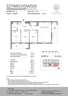4 pokoje, mieszkanie 77,11 m², piętro 3, oferta nr B3.4.9, Osiedle Traugutta, Kościerzyna, ul. Traugutta
