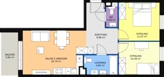 3 pokoje, mieszkanie 61,74 m², piętro 1, oferta nr 1.2.1., Dywizjonu 303, Pruszcz Gdański, ul. Dywizjonu 303