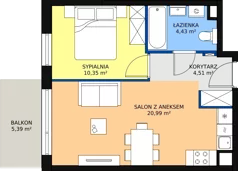 2 pokoje, mieszkanie 41,38 m², piętro 4, oferta nr 1.5.4., Dywizjonu 303, Pruszcz Gdański, ul. Dywizjonu 303