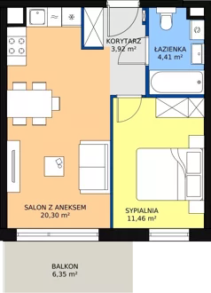 2 pokoje, mieszkanie 41,16 m², piętro 1, oferta nr 2.2.2., Dywizjonu 303, Pruszcz Gdański, ul. Dywizjonu 303