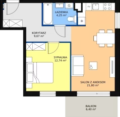 2 pokoje, mieszkanie 49,71 m², piętro 1, oferta nr 2.2.6., Dywizjonu 303, Pruszcz Gdański, ul. Dywizjonu 303