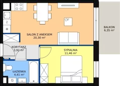 2 pokoje, mieszkanie 41,28 m², piętro 2, oferta nr 2.3.3., Dywizjonu 303, Pruszcz Gdański, ul. Dywizjonu 303