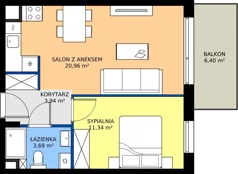 2 pokoje, mieszkanie 40,91 m², piętro 2, oferta nr E.A.3.4, Silva Straszyn - bud E,F, Straszyn, ul. Boczna/Starogardzka