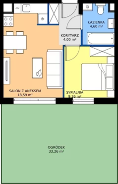 2 pokoje, mieszkanie 37,41 m², parter, oferta nr F.1.1, Silva Straszyn - bud E,F, Straszyn, ul. Boczna/Starogardzka