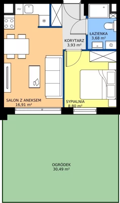 2 pokoje, mieszkanie 34,23 m², parter, oferta nr F.1.2, Silva Straszyn - bud E,F, Straszyn, ul. Boczna/Starogardzka