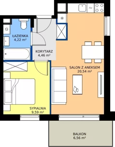 2 pokoje, mieszkanie 39,76 m², piętro 1, oferta nr F.2.3, Silva Straszyn - bud E,F, Straszyn, ul. Boczna/Starogardzka