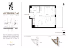 2 pokoje, mieszkanie 41,25 m², piętro 6, oferta nr 1.49, La Vie House, Kraków, Podgórze, ul. Łagiewnicka