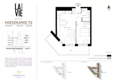 2 pokoje, mieszkanie 44,22 m², piętro 5, oferta nr 1.72, La Vie House, Kraków, Podgórze, ul. Łagiewnicka
