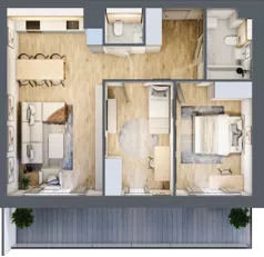 3 pokoje, mieszkanie 62,85 m², piętro 1, oferta nr 1.2, La Vie House, Kraków, Podgórze, ul. Łagiewnicka