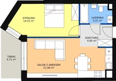 2 pokoje, mieszkanie 44,85 m², piętro 1, oferta nr 1.8, La Vie House, Kraków, Podgórze, ul. Łagiewnicka