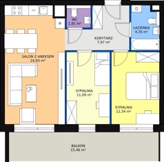 3 pokoje, mieszkanie 64,47 m², piętro 4, oferta nr 1.29, La Vie House, Kraków, Podgórze, ul. Łagiewnicka