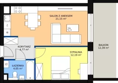 2 pokoje, mieszkanie 43,34 m², piętro 4, oferta nr 1.30, La Vie House, Kraków, Podgórze, ul. Łagiewnicka