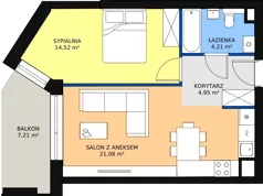 2 pokoje, mieszkanie 46,06 m², piętro 4, oferta nr 1.35, La Vie House, Kraków, Podgórze, ul. Łagiewnicka